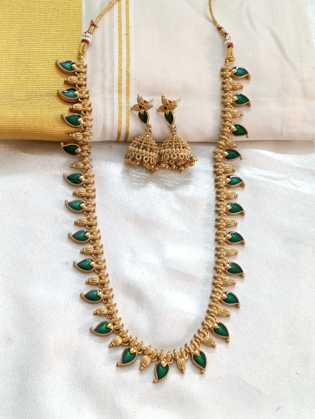 Matte Finish Palakka Mango Long Necklace Set
