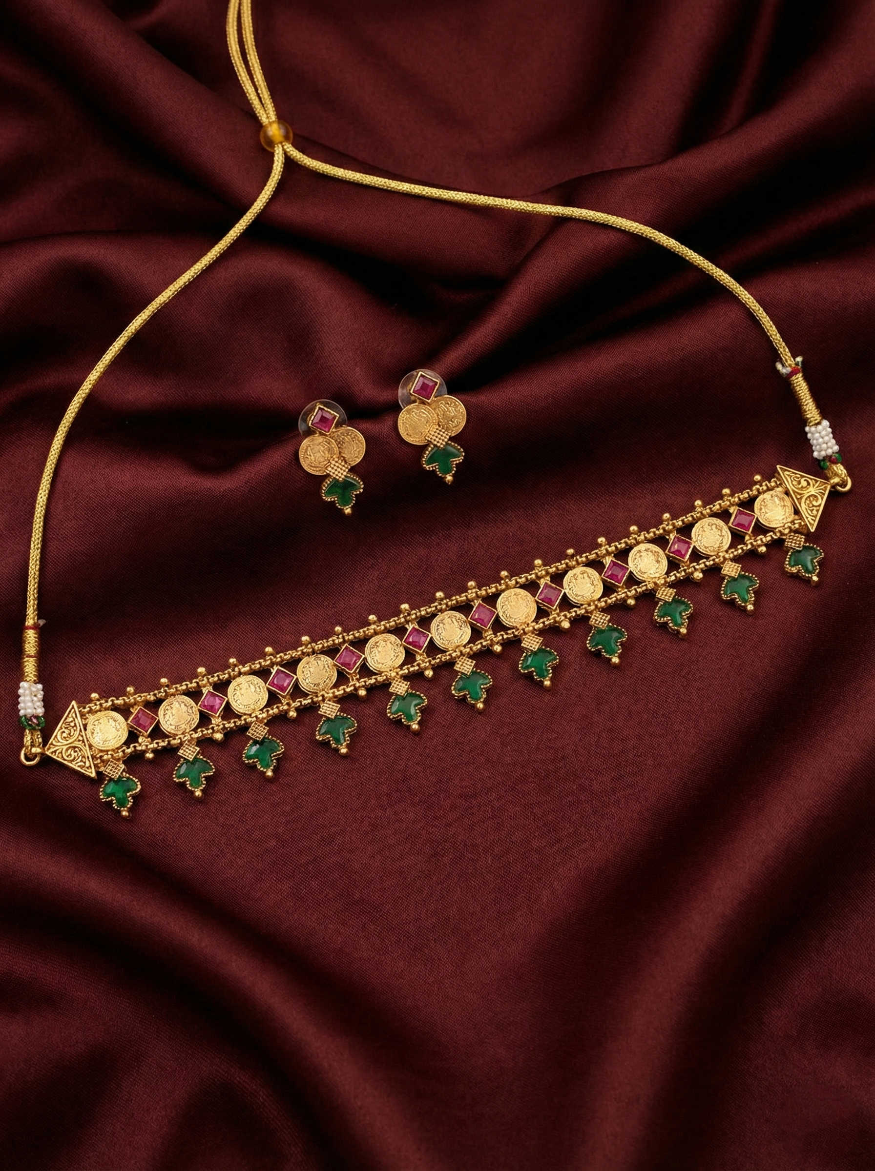 Coin Palakka Leaf Choker Set