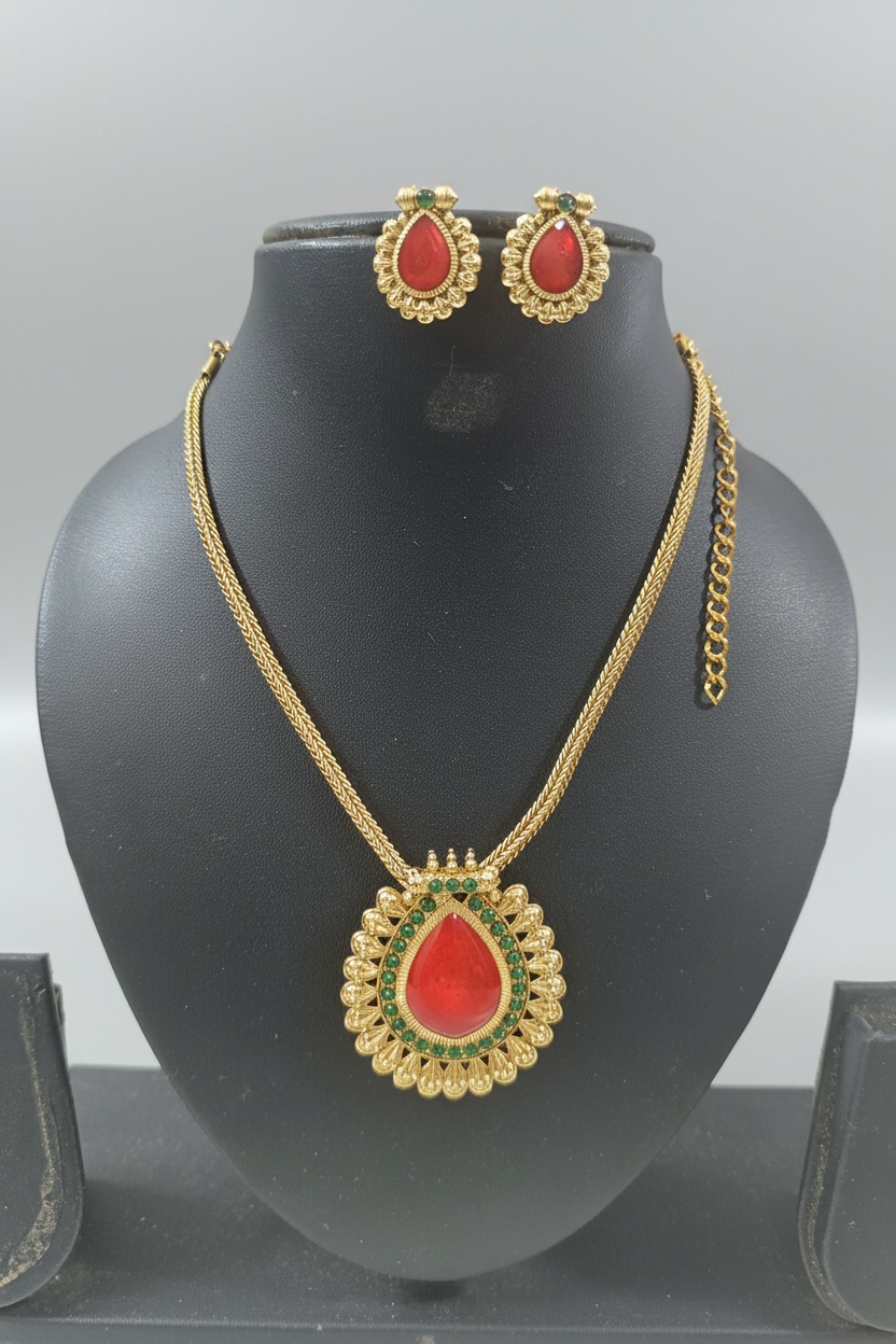 Palakka Gopi Pendant Mid Long Necklace Set V11