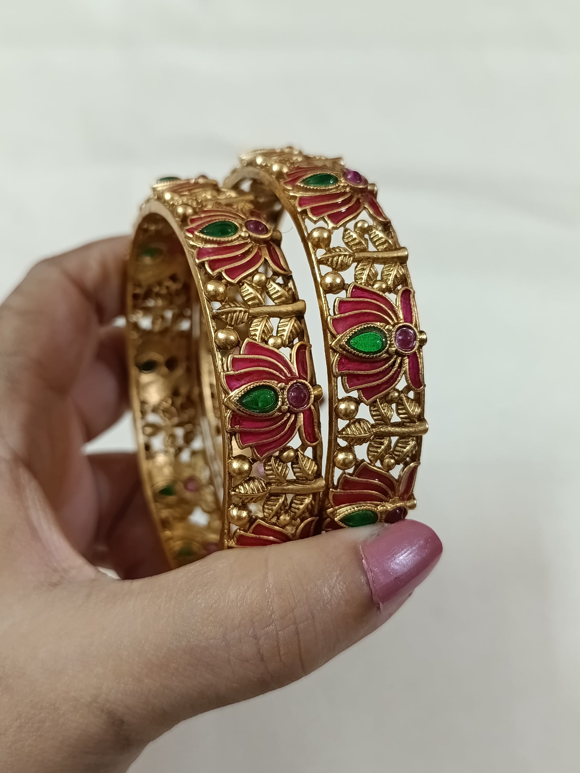 Meenakari Lotus Bangle Set of 2