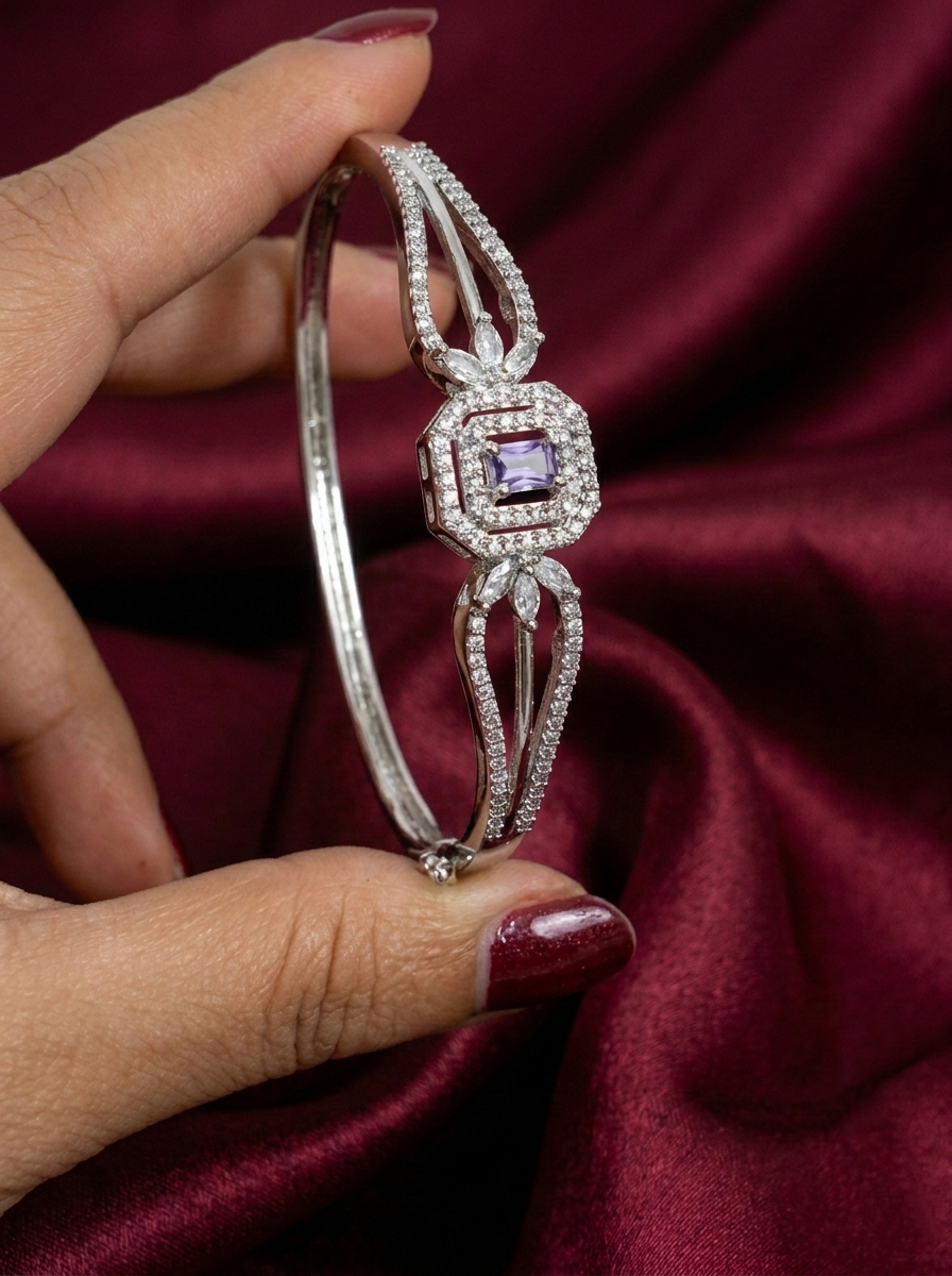 Rhodium Polish AD Open Bangle