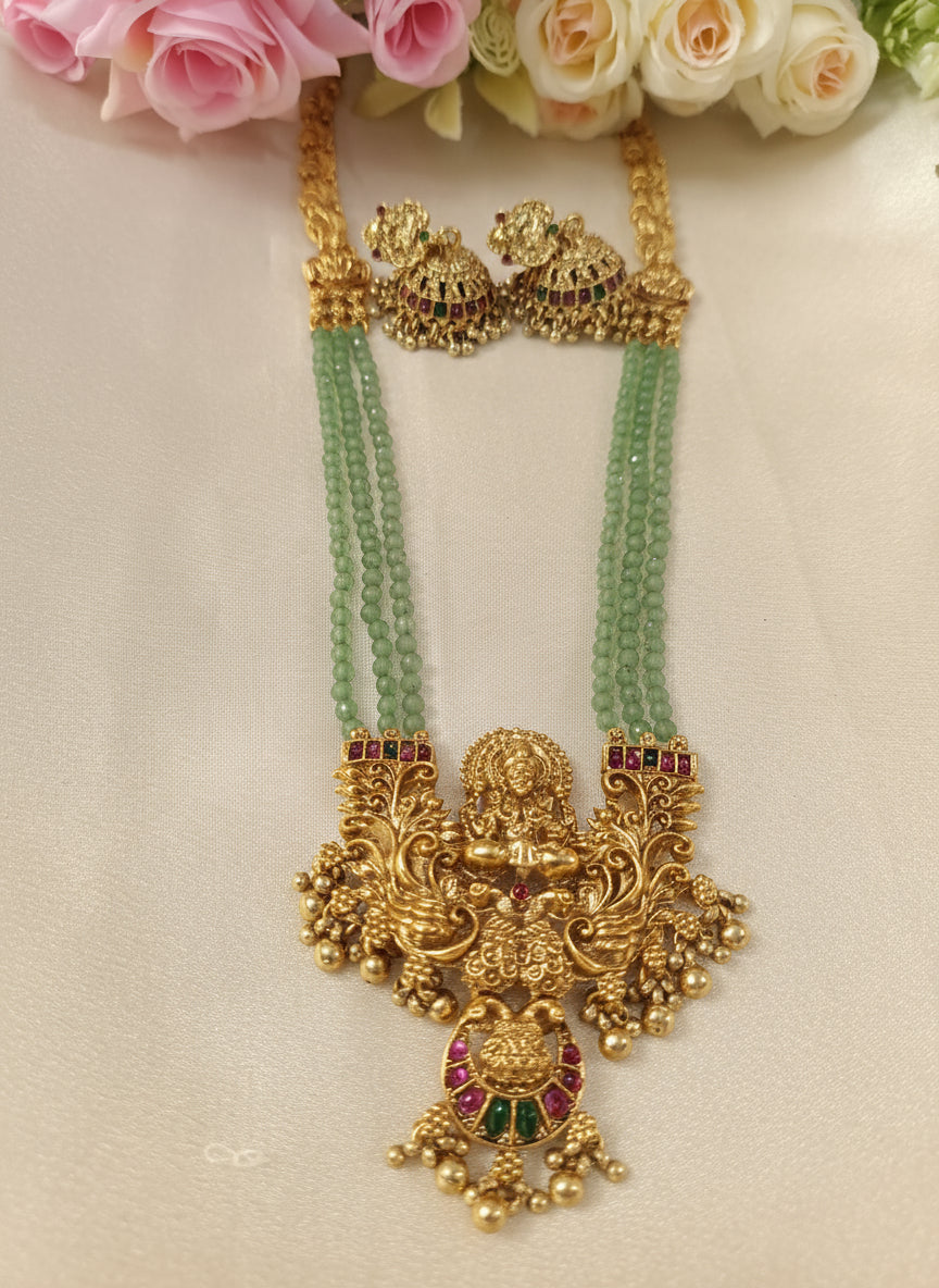 Lakshmi Pendant Necklace Set Mint Green V3