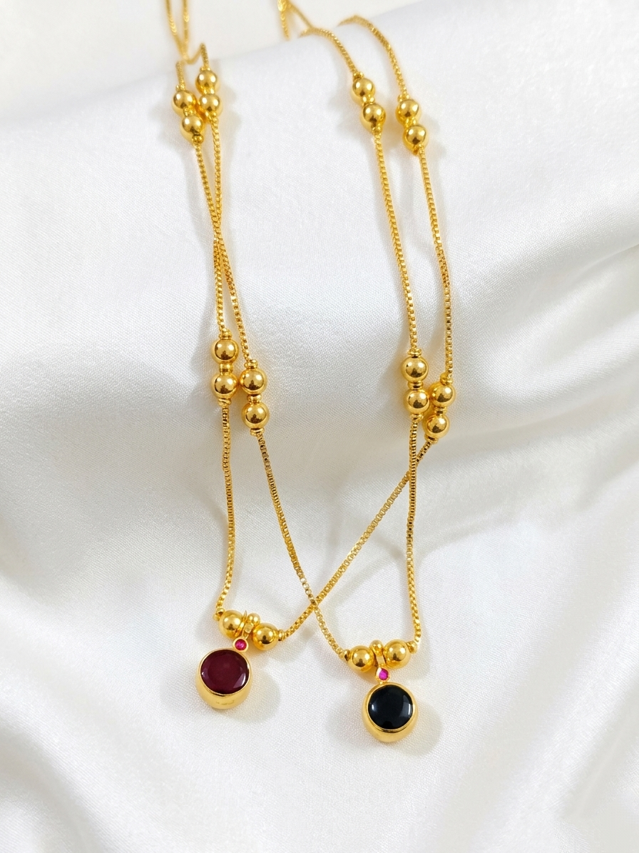 Micro Polish Reversible Pendant Mid Long Necklace Set