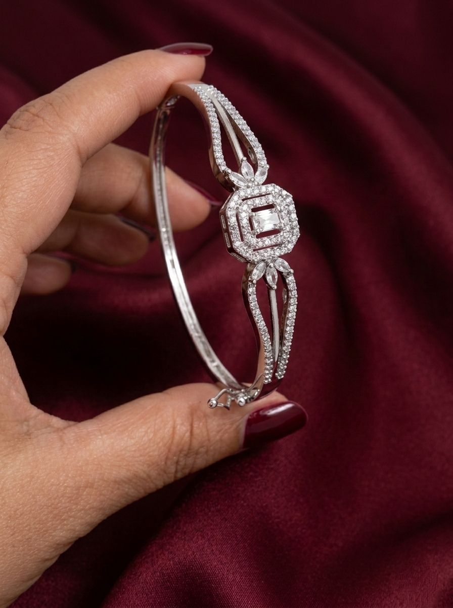 Rhodium Polish AD Open Bangle