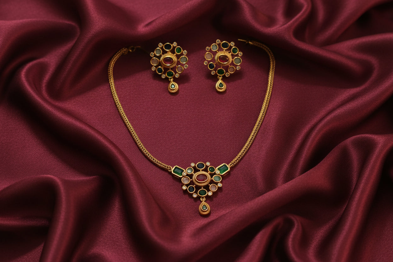 Navaratna Pendant Choker Set
