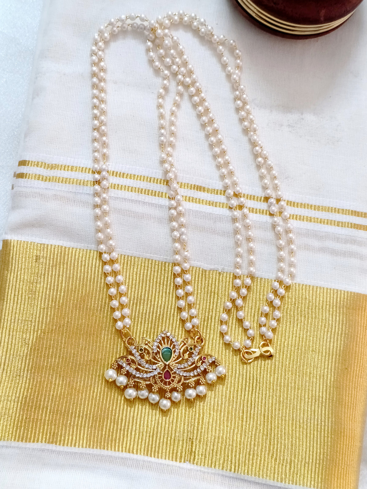 AD Pendant Pearl Mid Long Necklace