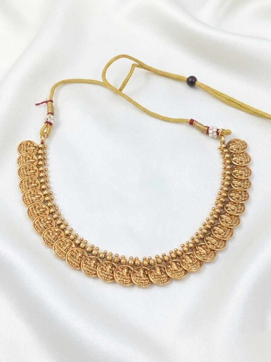 Matte Finish Traditional Adukku Kasu Necklace