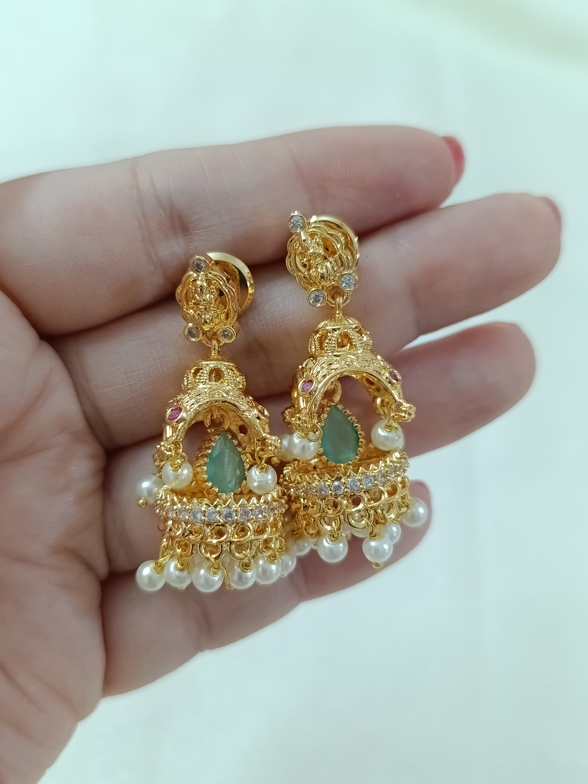 Small Temple Jhumka Earring Set