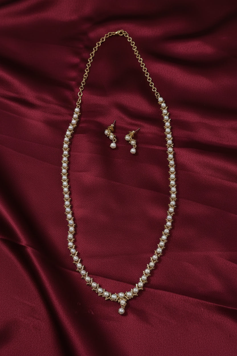 Micro Polish Pearl Long Necklace Set