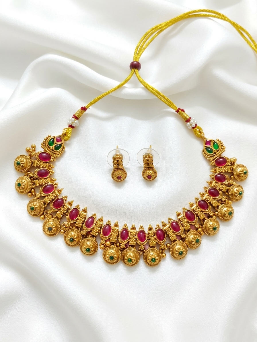 Low Budget Matte Finish Non Idol Coin Necklace Set V4