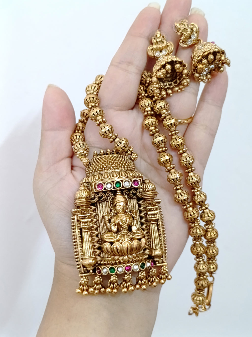 Lakshmi Pendant Mid Long Necklace Set V205