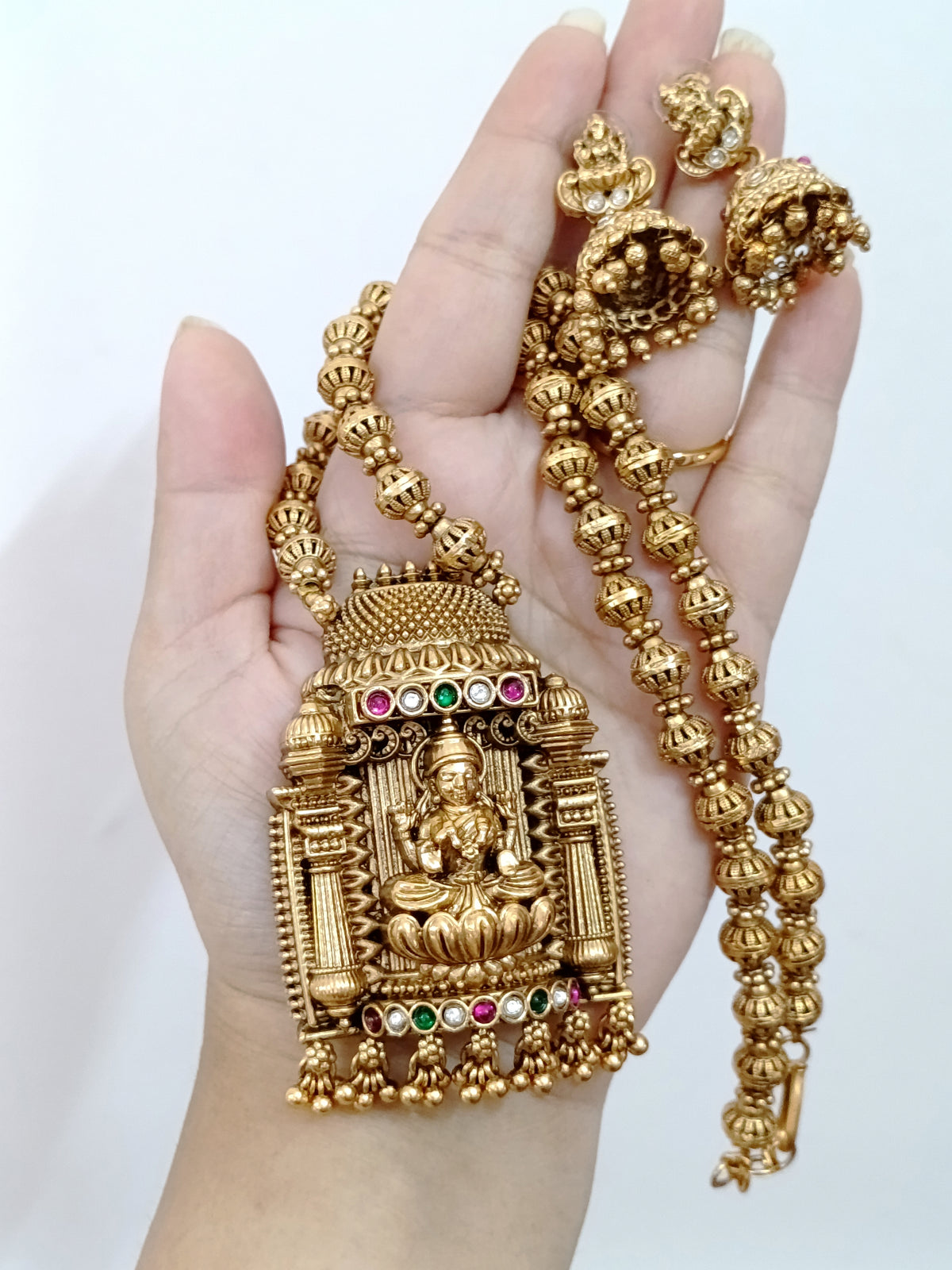 Lakshmi Pendant Mid Long Necklace Set V205