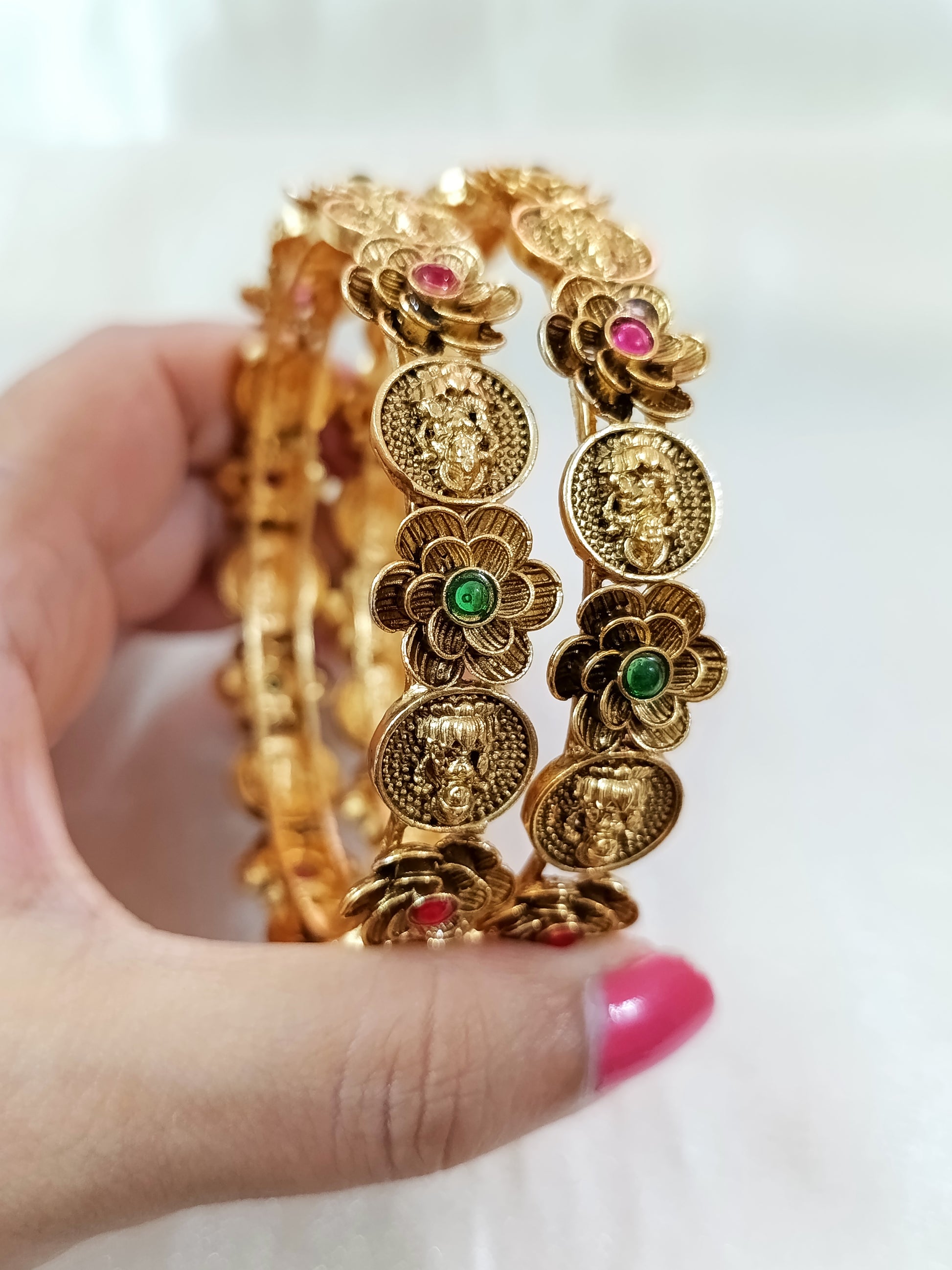 Simple Low Budget Flower Lakshmi Bangle Set of 2