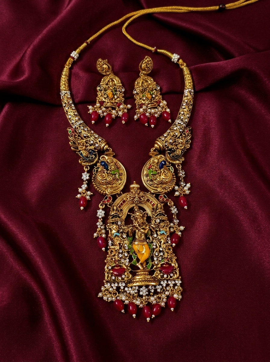 Matte Finish Enamel Krishna Necklace