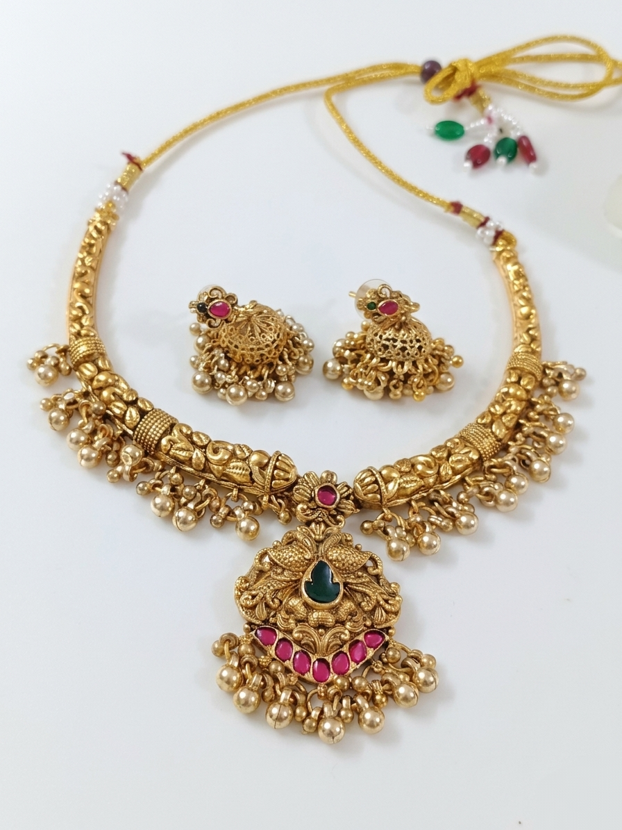 Matte Finish Non Idol Hasli Necklace Set