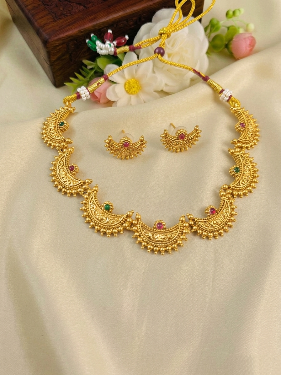 Matte Finish Half Moon Necklace Set
