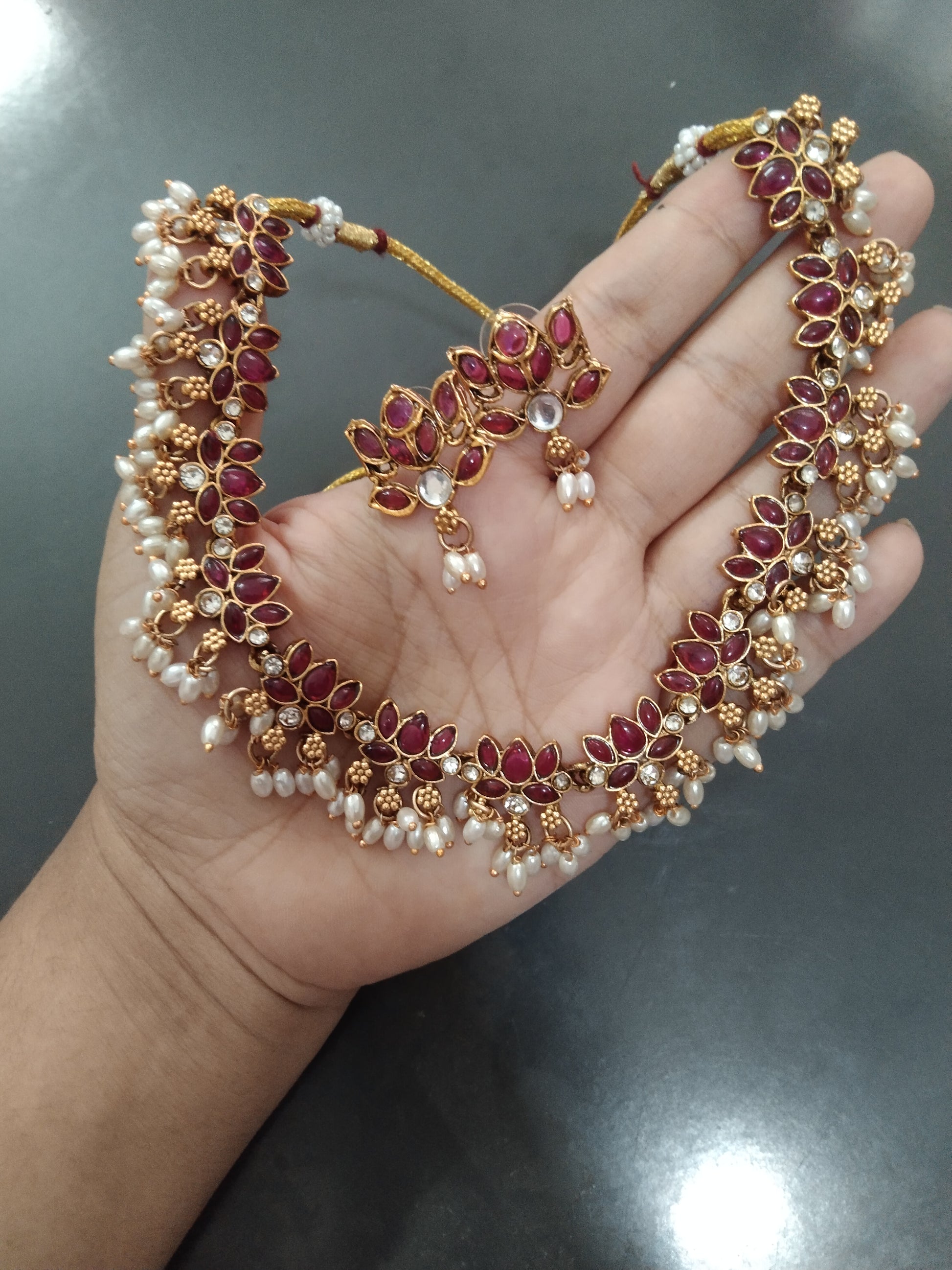 Lotus With Rice Pearl Necklace Set
