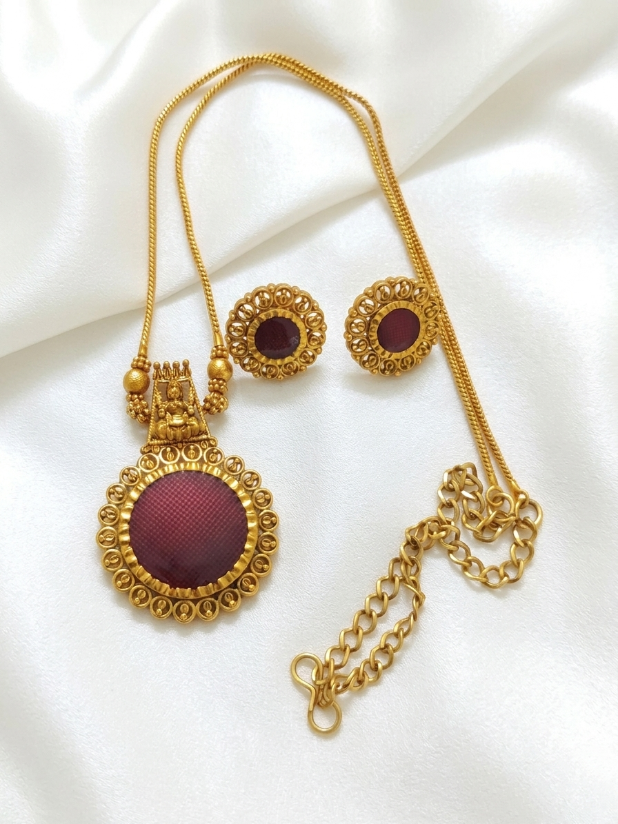 Low Budget Palakka Pendant Long Necklace Set V3