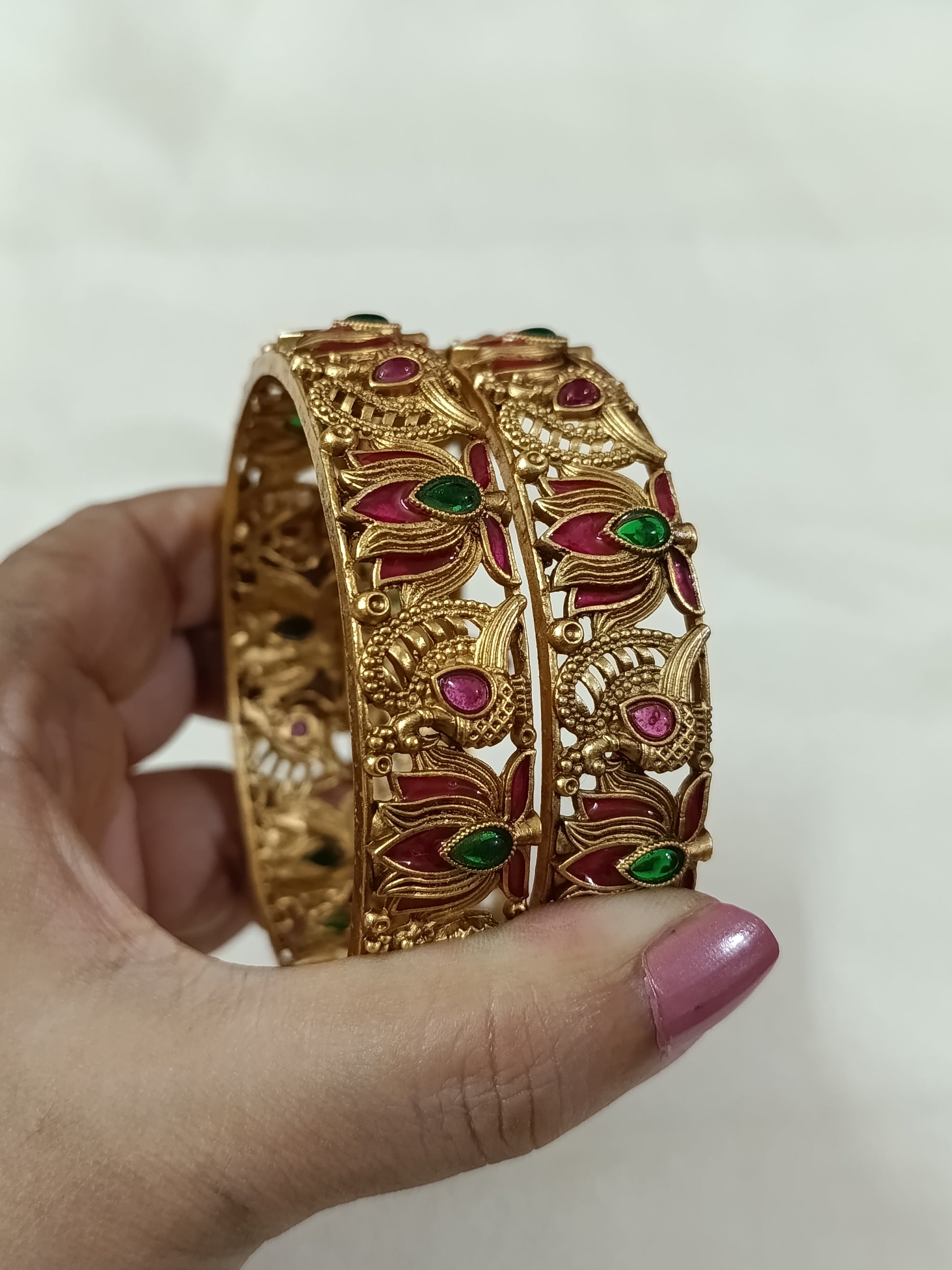 Meenakari Lotus Peacock Bangle Set of 2