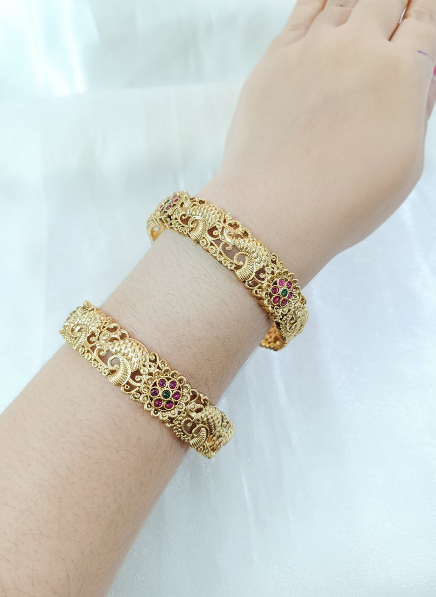 Low Budget Matte Finish Peacock Stone Bangle Set of 2