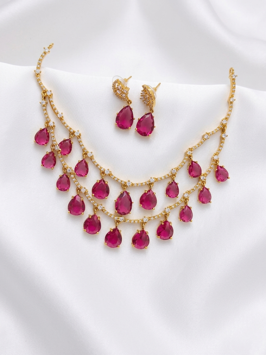 2 Line AD Petal Necklace Set
