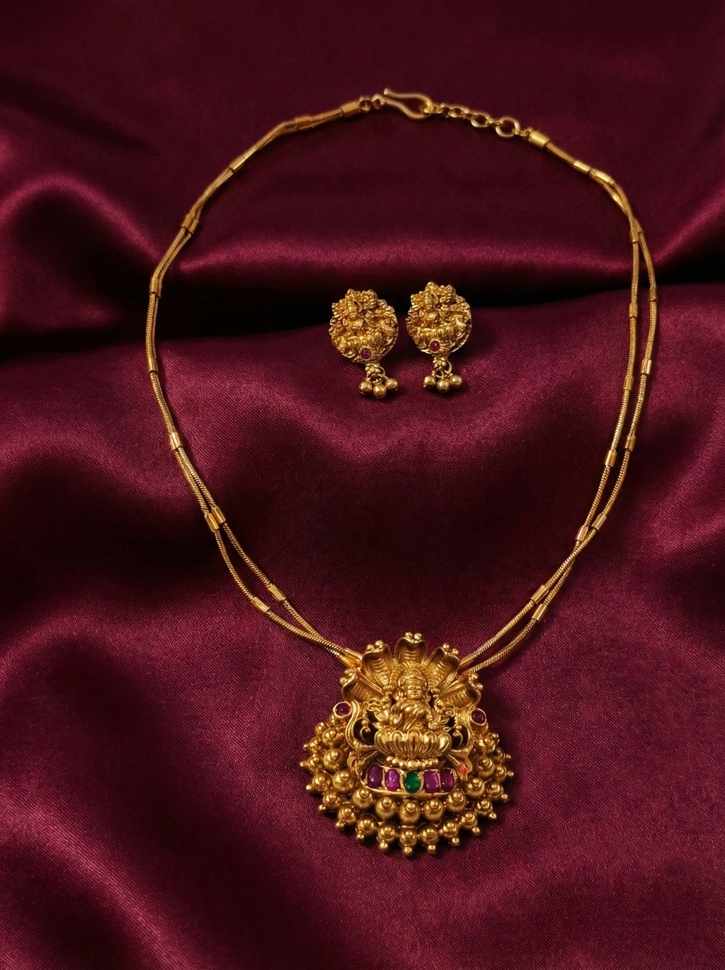 Ananda Lakshmi Pendant Mid Long Necklace Set