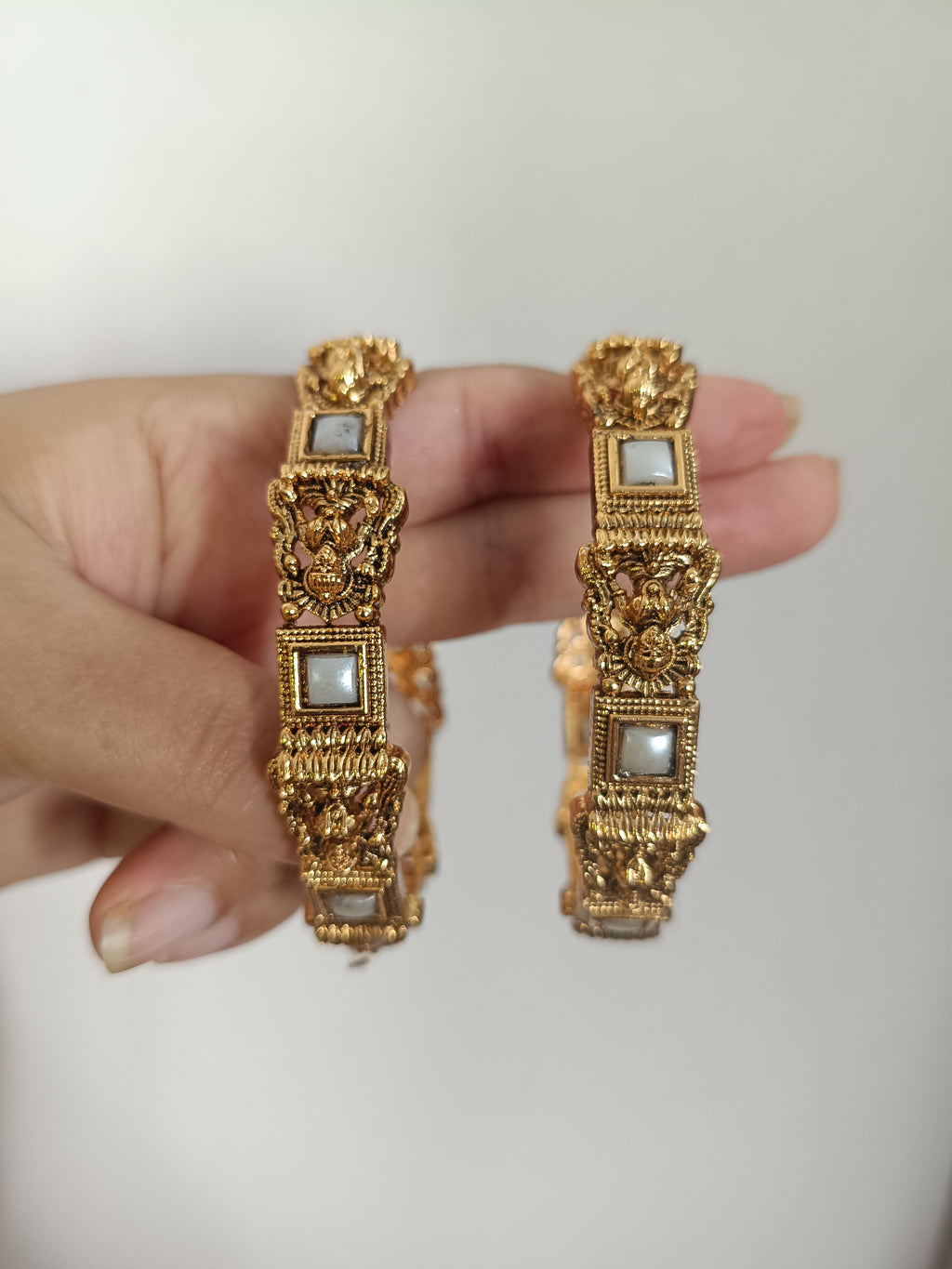Matte Finish Lakshmi Broad Bangle of 2 V4
