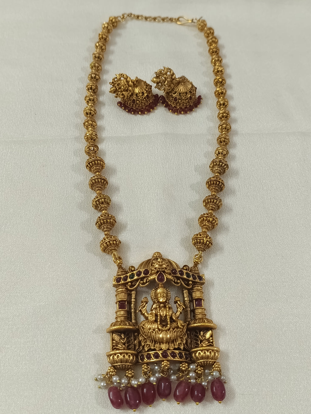 Temple Lakshmi Mid Long Necklace Set V3