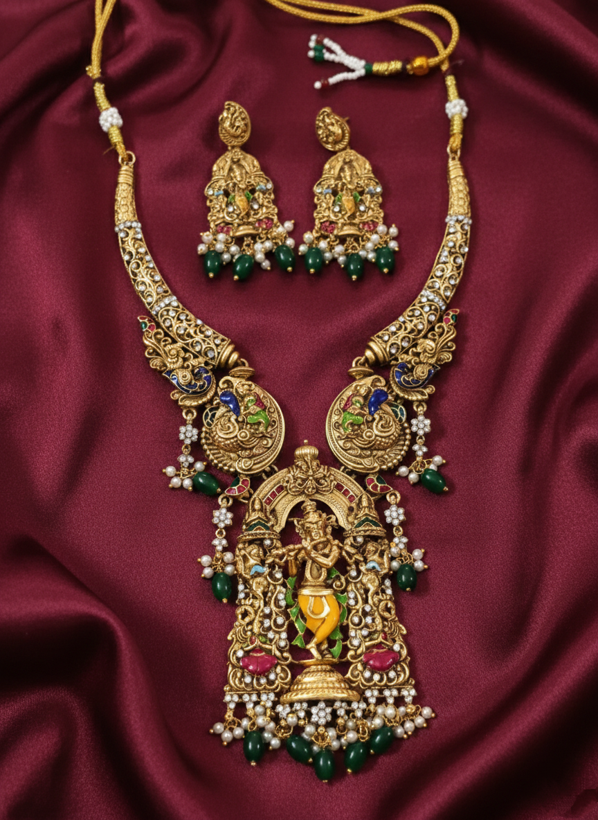 Matte Finish Enamel Krishna Necklace