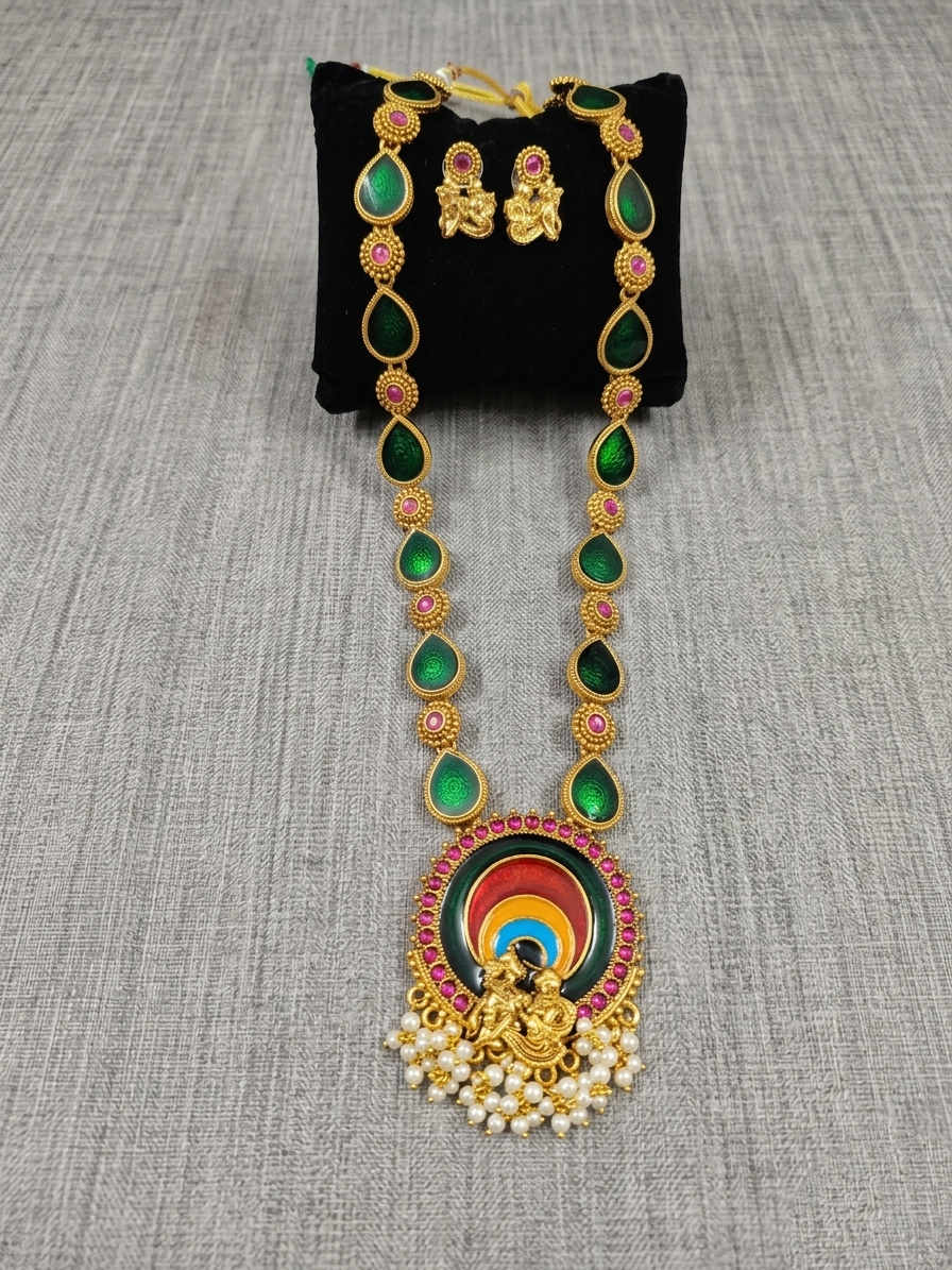 Fusion Palakka Long Necklace Set