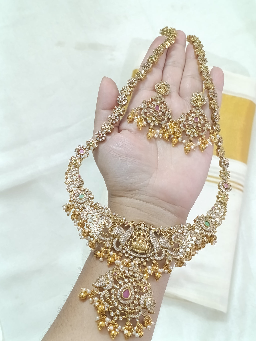Premium Quality AD Lakshmi Long Necklace Set