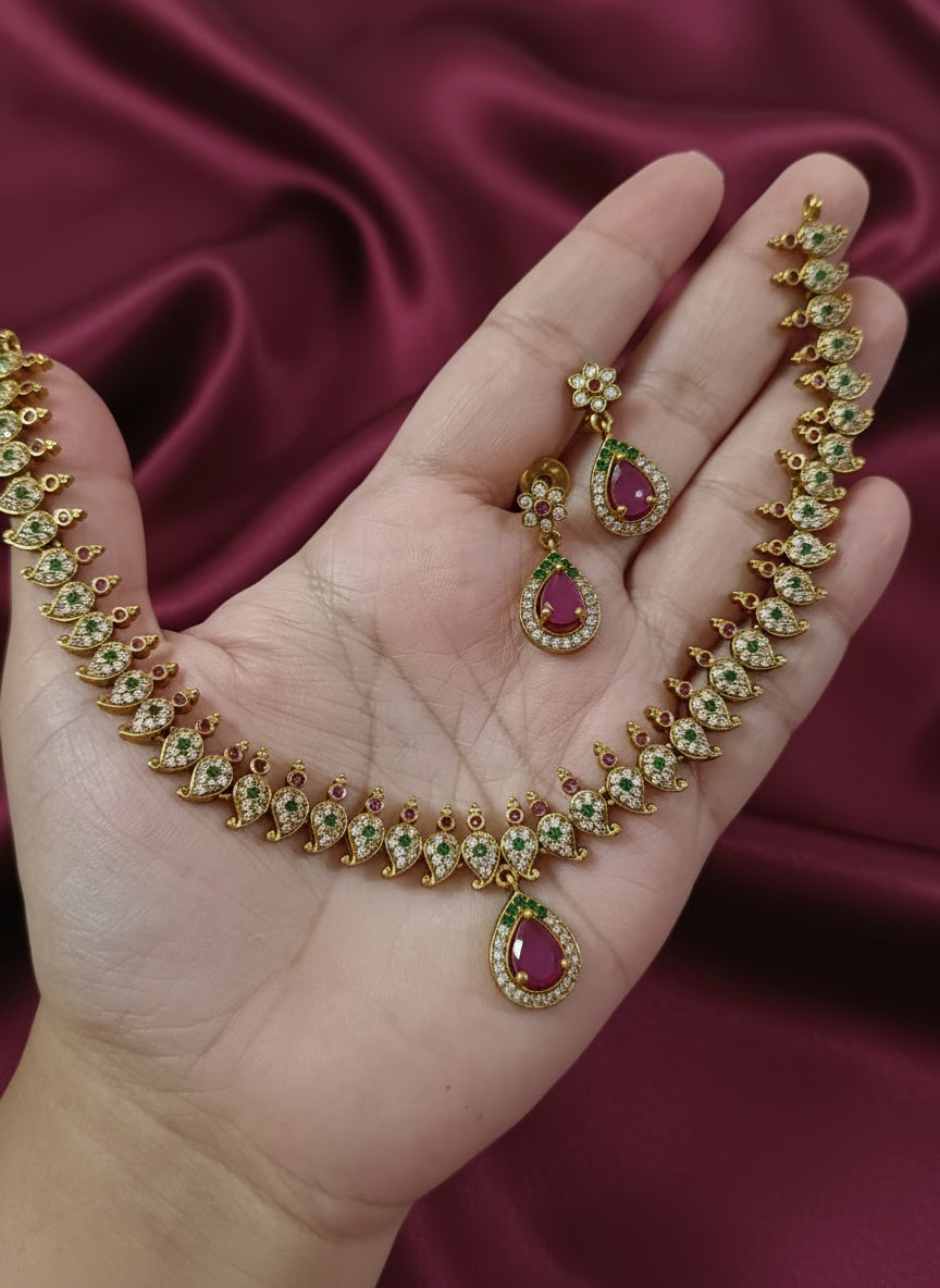 Matte Finish AD Stone Necklace Set V32
