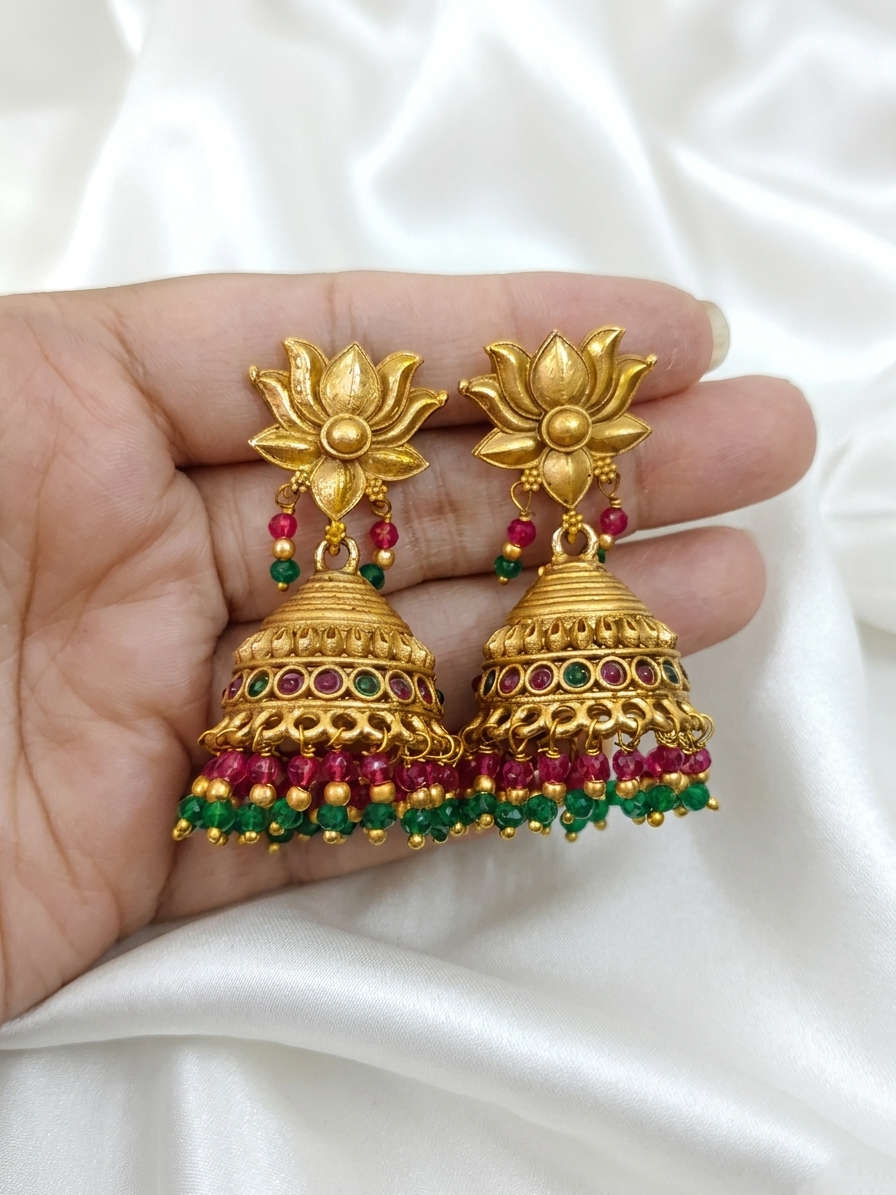 Golden Lotus Jhumka Earring