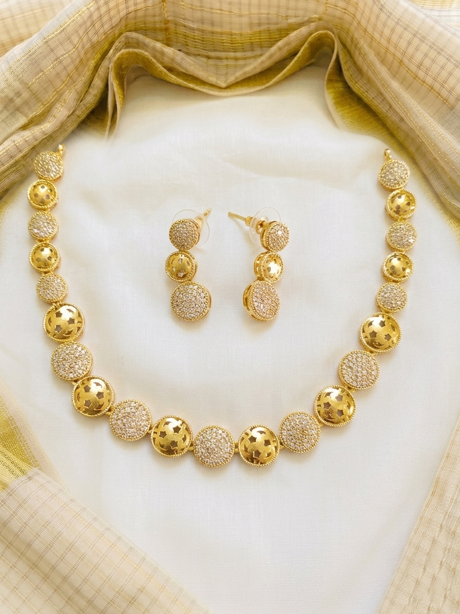 Matte Finish AD Stone Necklace Set V45