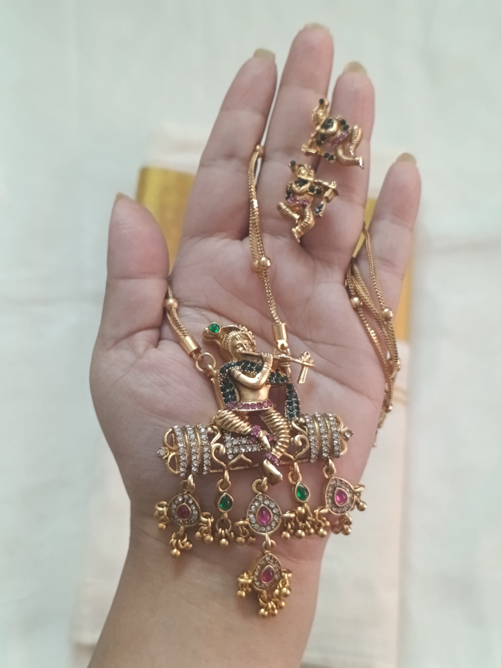 Krishna Pendant Mid Long Necklace Set V2