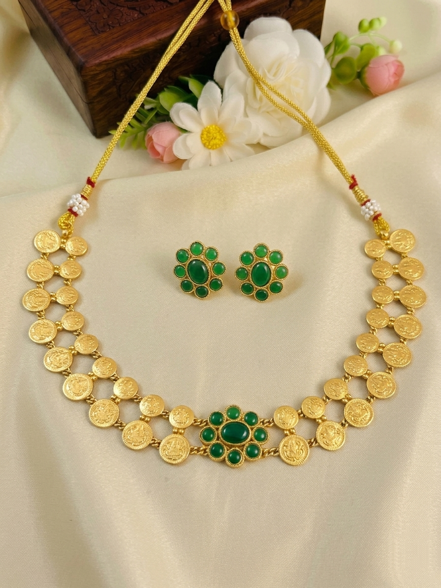 Lakshmi Coin Floral Necklace Set