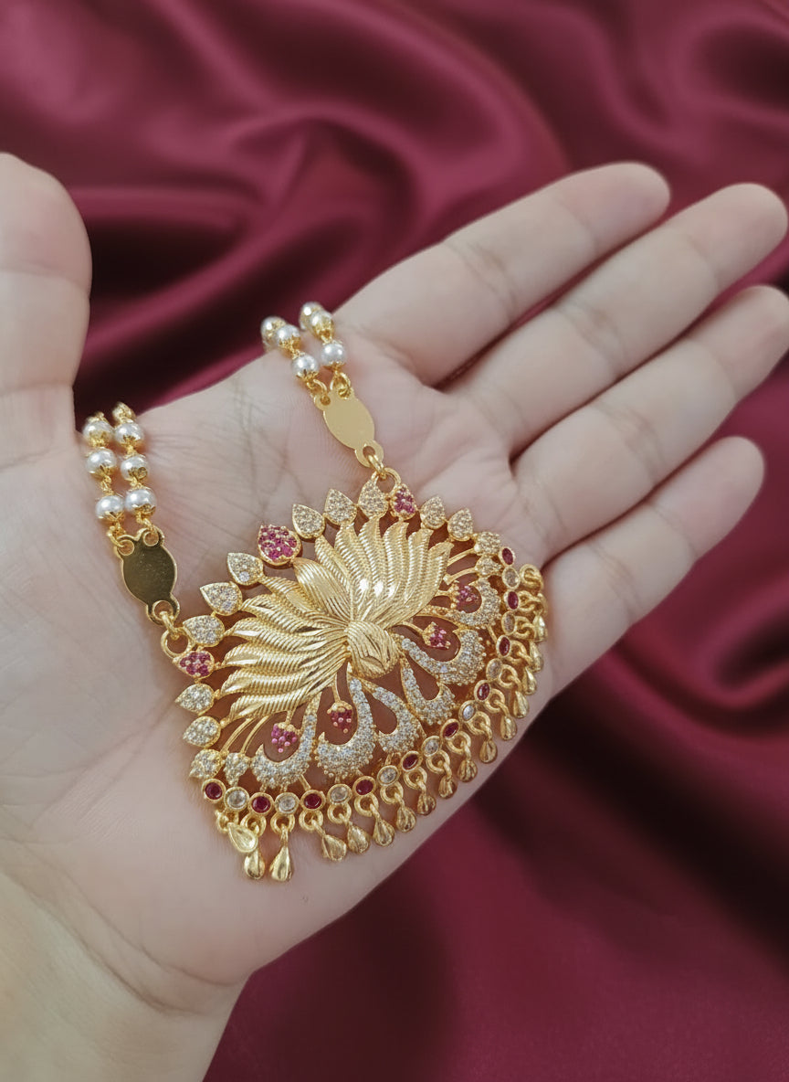 Micro Polish Non Idol AD Pendant Long Necklace Set