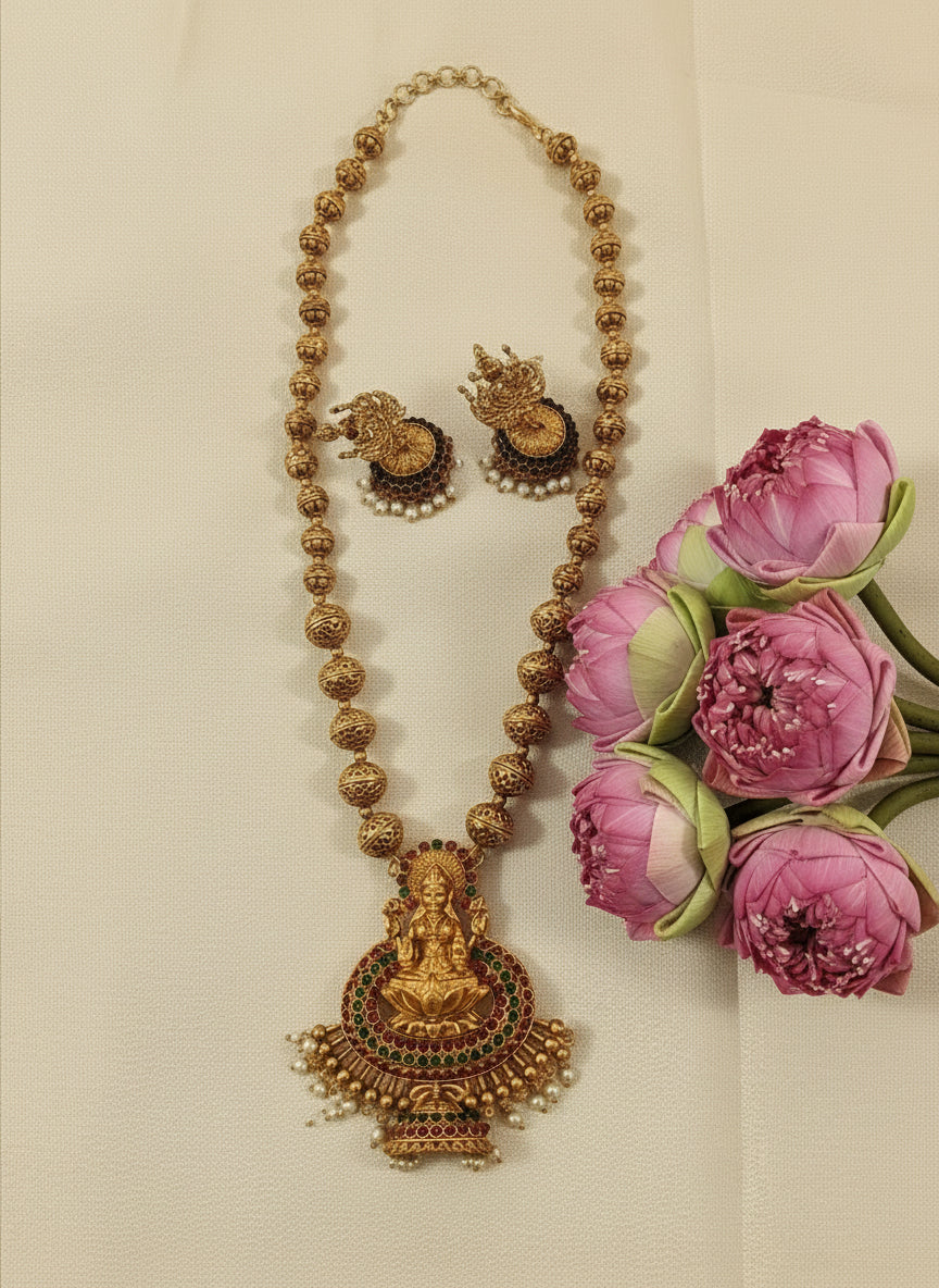 Temple Lakshmi Mid Long Necklace Set
