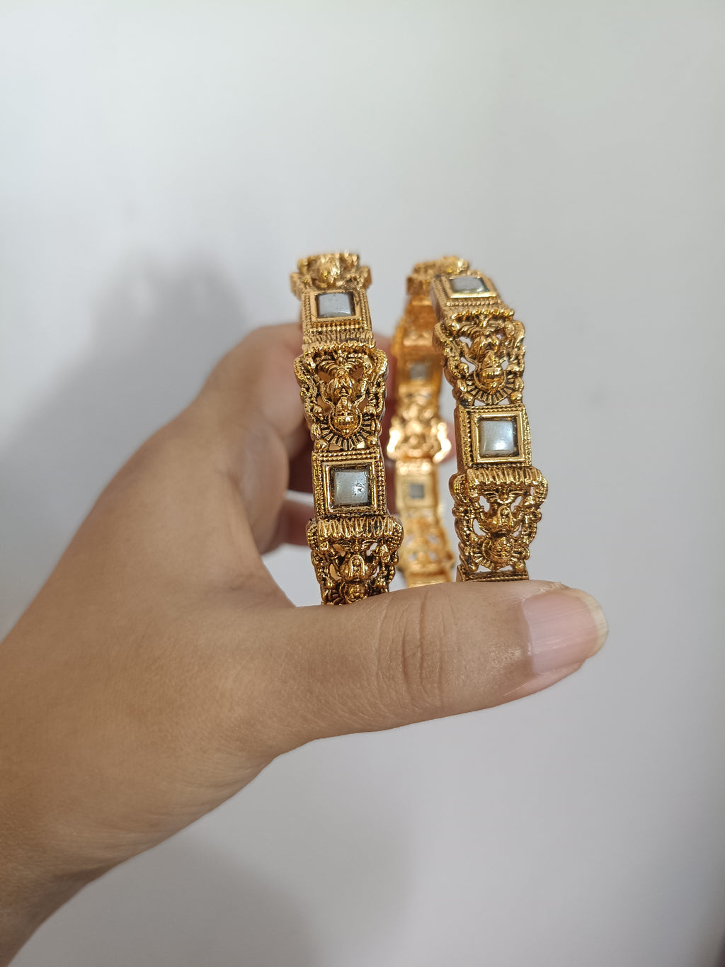 Matte Finish Lakshmi Broad Bangle of 2 V4