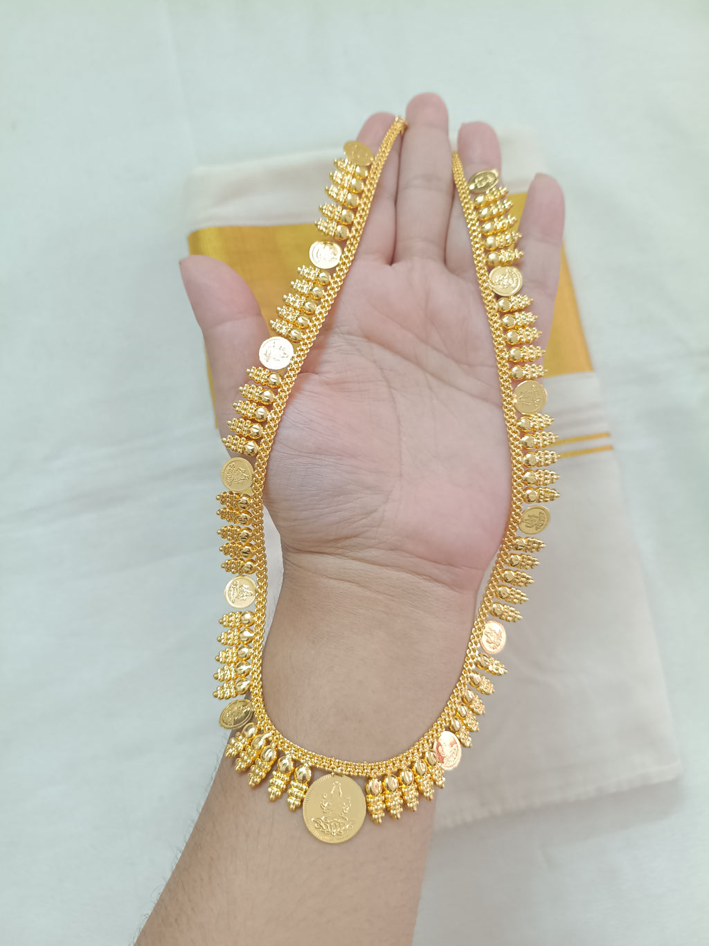 Micro Polish Coin Mullamottu Long Necklace Set