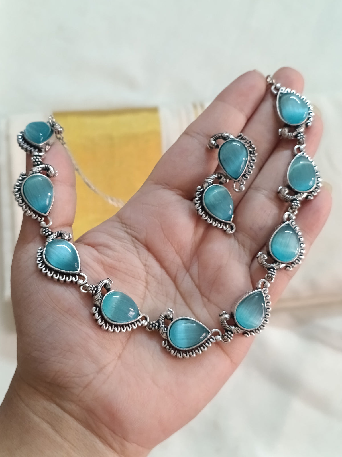 Black Metal Stone Necklace Set V01
