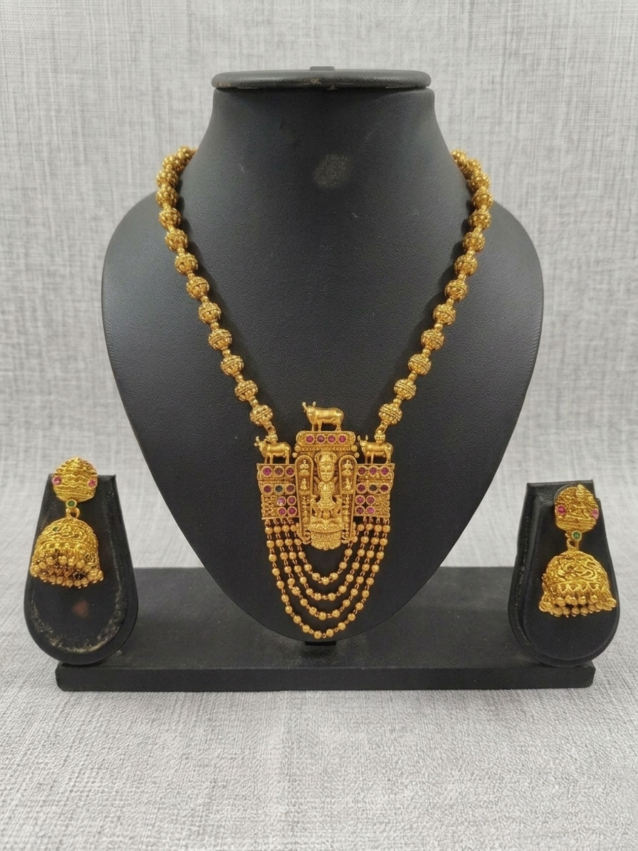 Lakshmi Pendant Mid Long Necklace Set V9