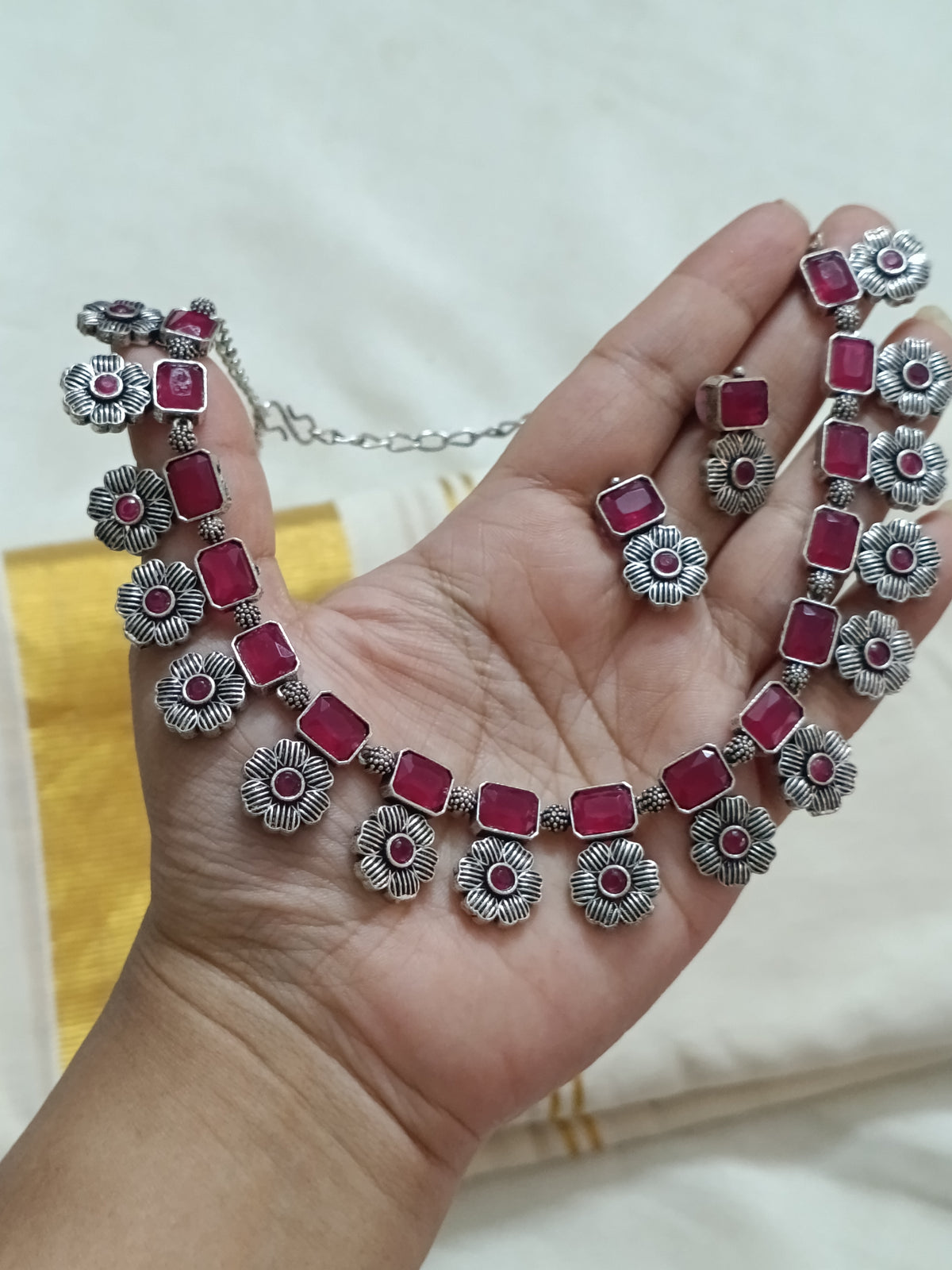 Black Metal Stone Necklace Set V02