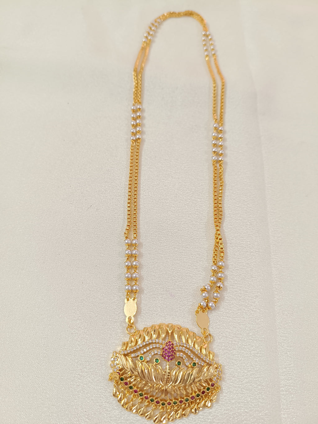 Micro Polish AD Lotus Pendant Long Necklace Set V2