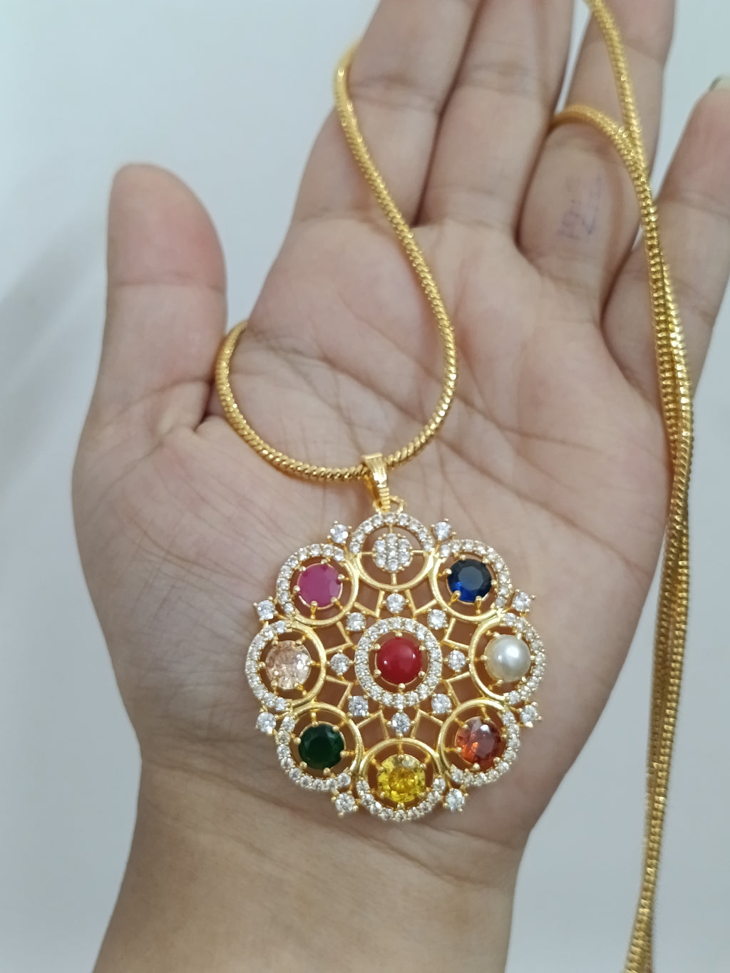 Micro Polish Navaratna Pendant Chain