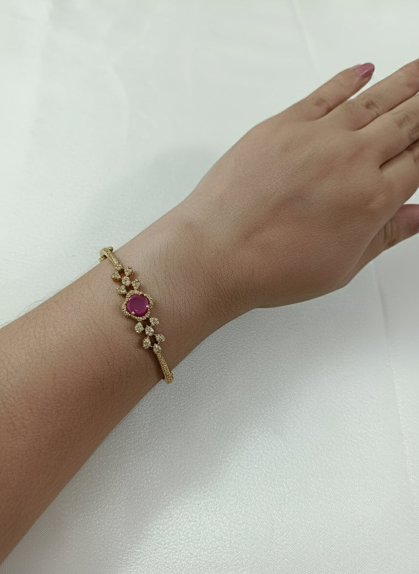AD Ruby Floral Openable Bangle