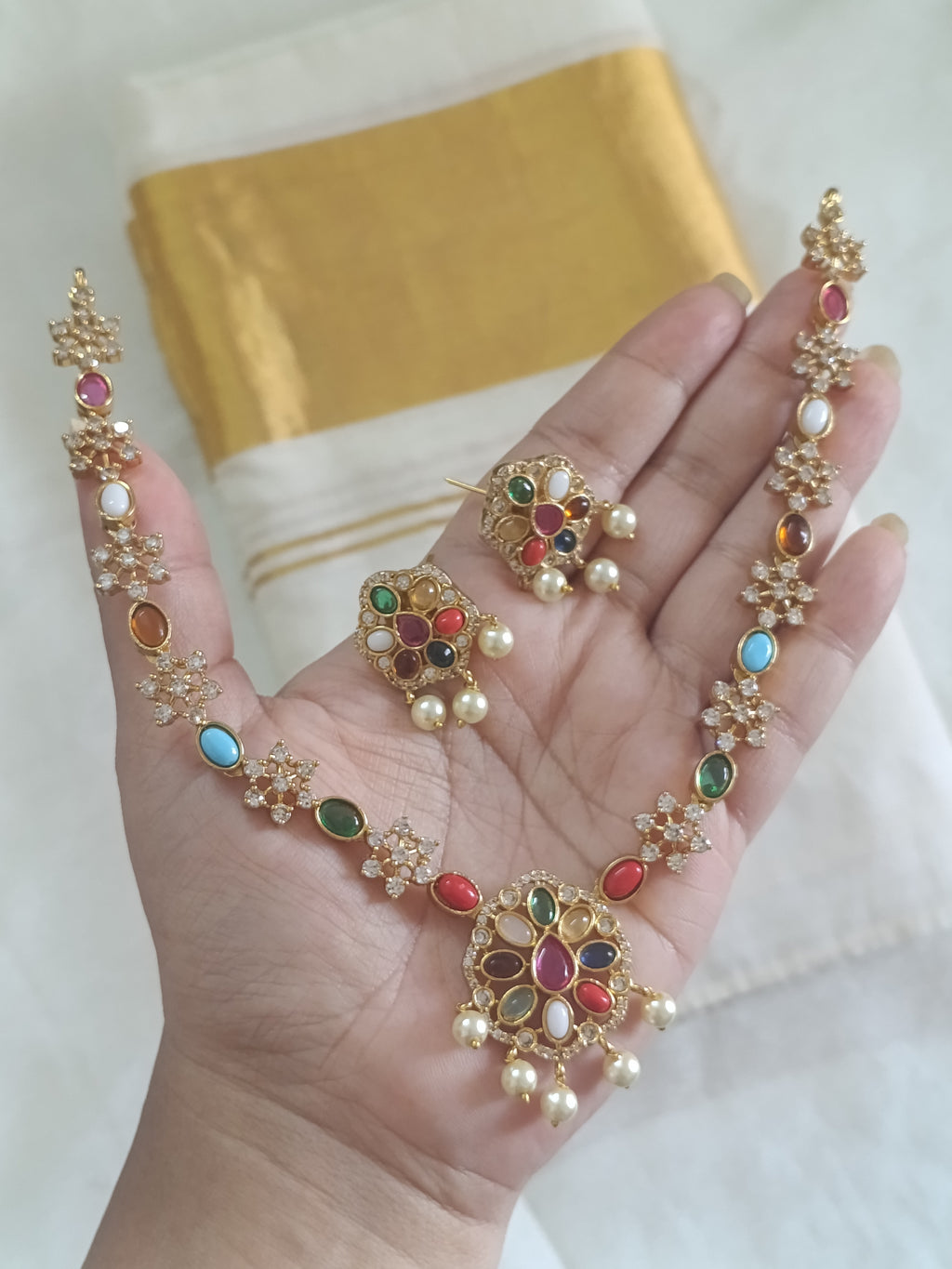 Navaratna Necklace Set V7