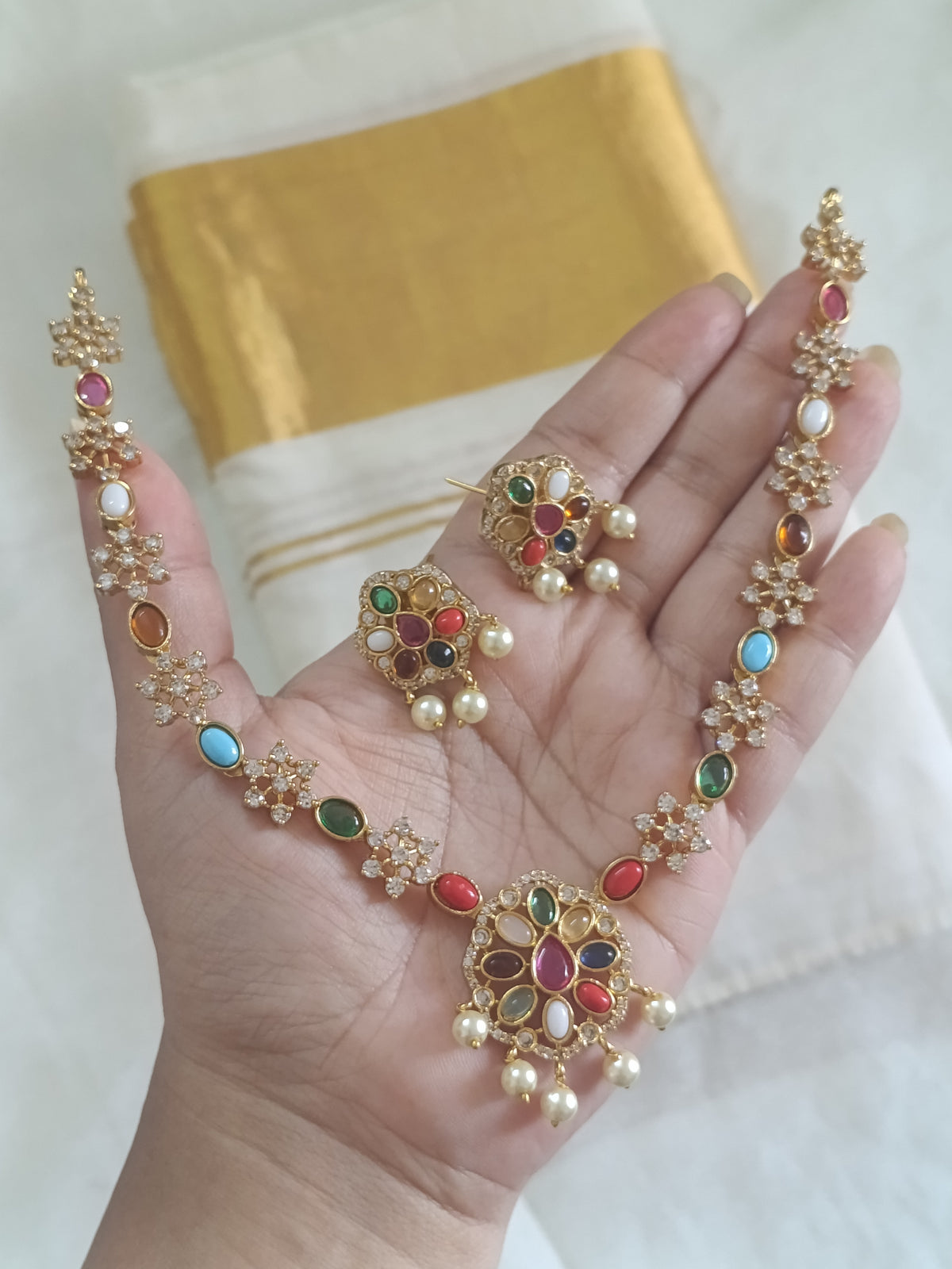 Navaratna Necklace Set V7