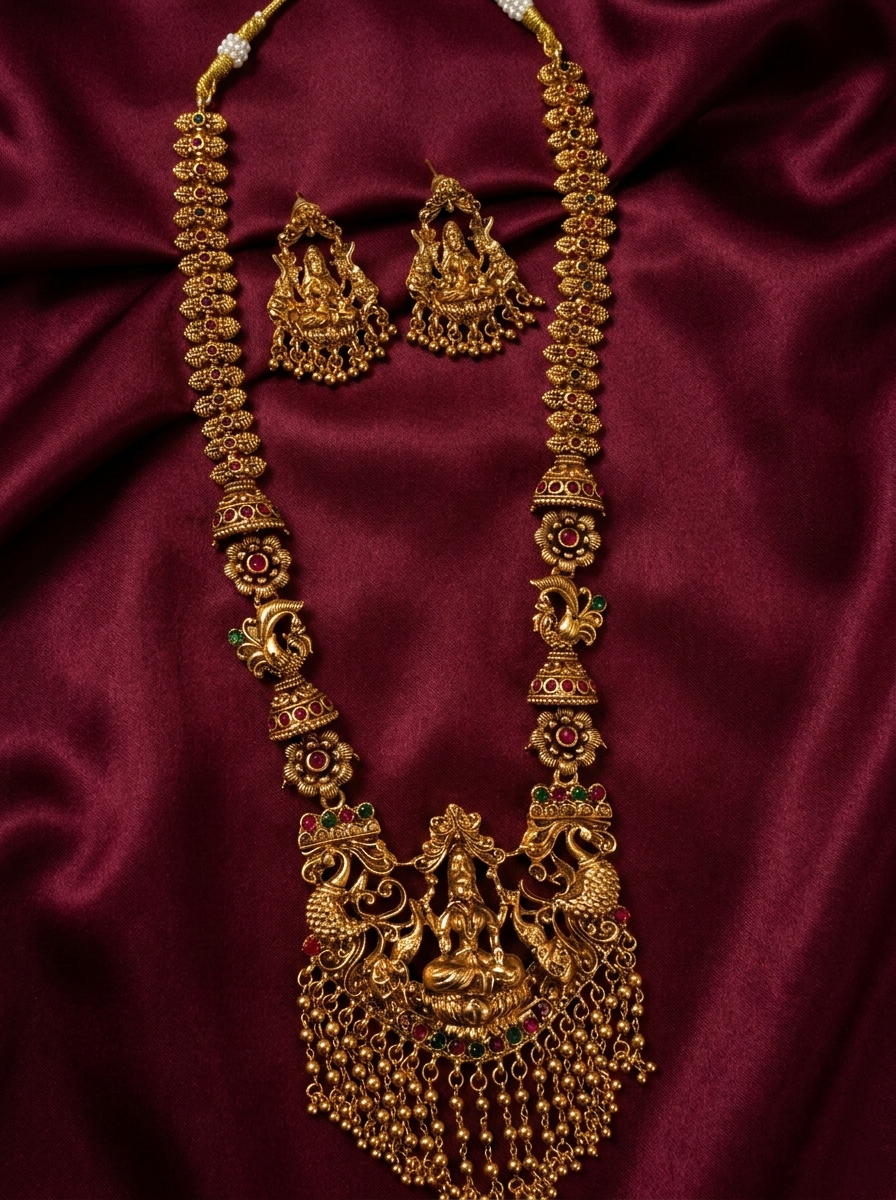 Temple Lakshmi Long Necklace Set V5