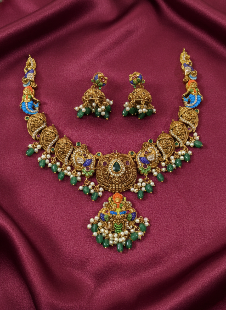 Premium Quality Enamel Lakshmi Nagas Necklace Set V6
